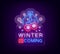 Winter is coming, a neon sign on Winter holidays. Bright neon sign, luminous banner. Vector illustration for your winter