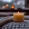Winter coziness blurred aroma candle, perfect for reading at home