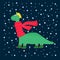 Winter cute Dinosaurs. Cute cartoon illustrations of wild animals in winter clothes. Vector collection of Dinosaur