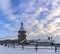 Winter day in the forest Park. Wooden Pokrovsky Cathedral, a monument of wooden architecture