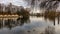 A winter day on the Havel in Berlin with a cargo ship in front of the ship lock.