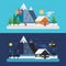 Winter day and night mountain scene