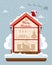 Winter decorated house. Greeting card. Detailed modern interior.