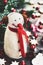 Winter decoration with felted snowman, christmas toys and cookies