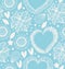 Winter decorative seamless pattern. Cute background with hearts and flowers. Fabric ornate texture for wallpapers, prints