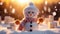 Winter Delights Holiday Christmas Background Banner - Closeup of Cute Funny Laughing Snowman with Wool Hat and Scarf, on Snowy