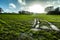 Winter drainage problems in lower field farmland near Bexhill in East Sussex, England