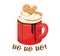 Winter Drink in Red Cup, Hot Beverage with Whipped Cream, Dripping Chocolate Topping and Gingerbread Man Decoration, Mug