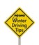Winter Driving Tips yellow warning road sign with car crash