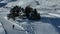 Winter drone shot of ski pistes and slopes covered with fresh powder snow in Tignes in Valdisere France