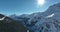 Winter drone shot of ski pistes and slopes covered with fresh powder snow in Tignes in Valdisere France