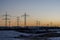 Winter electric power lines steel tower landscape Snow white sunset sunrise dawn 5