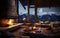 Winter Elegance Fireplace in the Interior of a Luxury Chalet. Generative AI