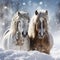 Winter elegance horses on a snowy backdrop with space