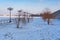 Winter on an empty, frozen embankment