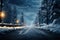 Winter enchantment Snowy road, tree, Xmas, New Year graphic art
