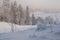 Winter evening frosty landscape