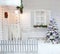 Winter exterior of a country house with Christmas decorations in the American style.