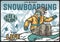 A winter extreme sport. A snowboarder descends a snowy mountain. Poster about snowboarding
