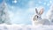 Winter fantastic postcard. Rabbit in a fairy-tale snowy forest. Christmas image. Winter wonderland.