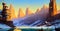 Winter Fantasy Wallpaper frozen lake with surrounding snow covered rocky mountains Generative ai