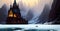 Winter Fantasy Wallpaper frozen lake with surrounding snow covered rocky mountains Generative ai