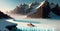 Winter Fantasy Wallpaper frozen lake with surrounding snow covered rocky mountains Generative ai