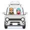 Winter fashion Couple riding the Silver car - Isolated