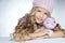 Winter fashion little girl hug teddy bear