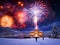 Winter fireworks. New Year Eve Celebration concept