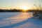 Winter fishing. Dawn in winter