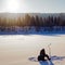 Winter fishing.Tent, taiga, forest, wild. The Urals landscape