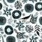 Winter florals seamless vector background. Flowers and leaves blue white mint repeating pattern. Textured hand drawn
