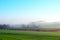 winter fog on the swampland ThÃ¼rer Wiesen with dry reed between green fields, Eifel in December