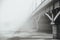 Winter fog in Voronezh. Chernavsky bridge fading in fog