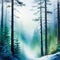 Winter foggy forest Watercolor