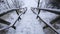 Winter footprints on off-road stairs leading down