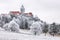 Winter Forest clouds Landscape with Smolenice castle, Slovakia