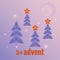 Winter forest, four trees, three trees with burning stars, snowflakes, moon. Third Sunday of Advent. Vector illustration in flat