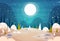 Winter Forest Landscape Moon Shining Over Snowy Trees, Merry Christmas And Happy New Year Banner Holidays Concept