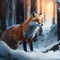 A winter fox standing in snowfall forest digital art