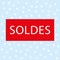 Winter french sales illustration. Vector snowflakes on a blue background with red banner sales.