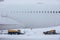 Winter frosty day at airport during heavy snowfall