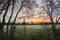 Winter frosty sunrise landscape Salisbury cathedral city in England