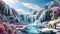 Winter Frozen Waterfall Landscape Views for Wallpaper Background