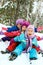 Winter fun, happy children sledding at winter time