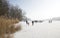Winter fun of ice on a frozen lake,