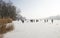 Winter fun of ice on a frozen lake,