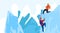 Winter fun, outdoor mountain climbing, snow sport activity, adventure travel, in design, cartoon style vector