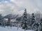 Winter in Georgia`s mountains. Clouds on pick